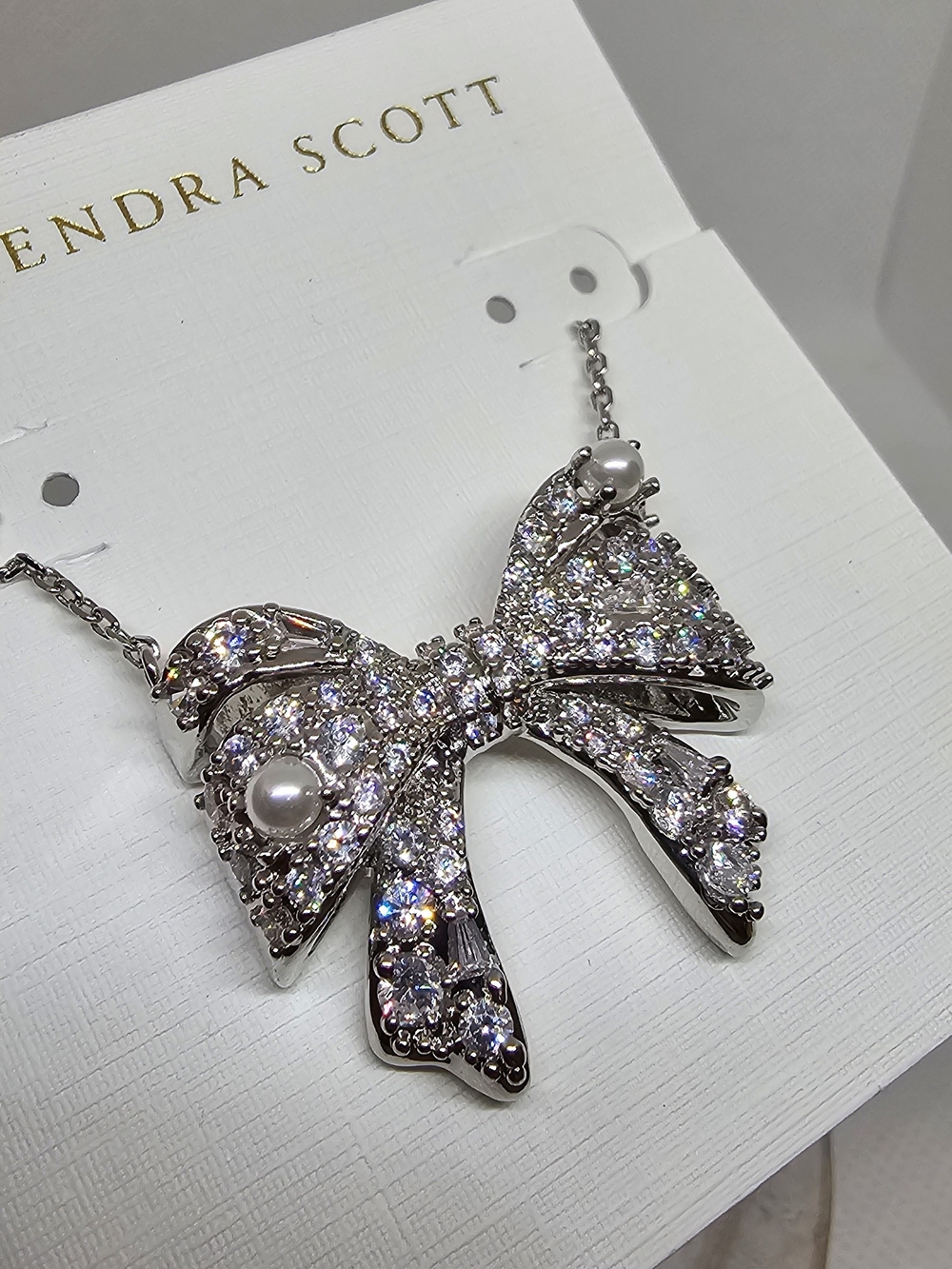 Kendra Scott Krista Silver Bow Necklace with Pearls - Picture 4 of 4